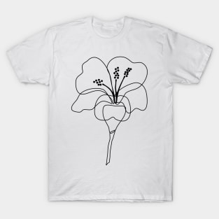 Minimalist hibiscus flower line art T-Shirt